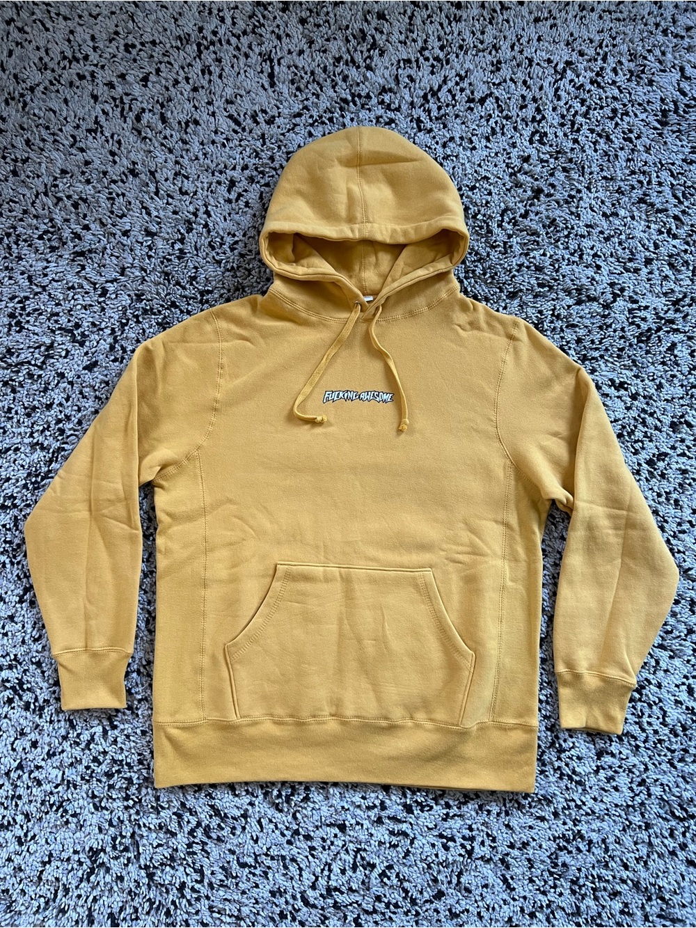 FuckingAwesome Hoodie Sweatshirt Yellow Pullover Center Text Men’s Size Medium